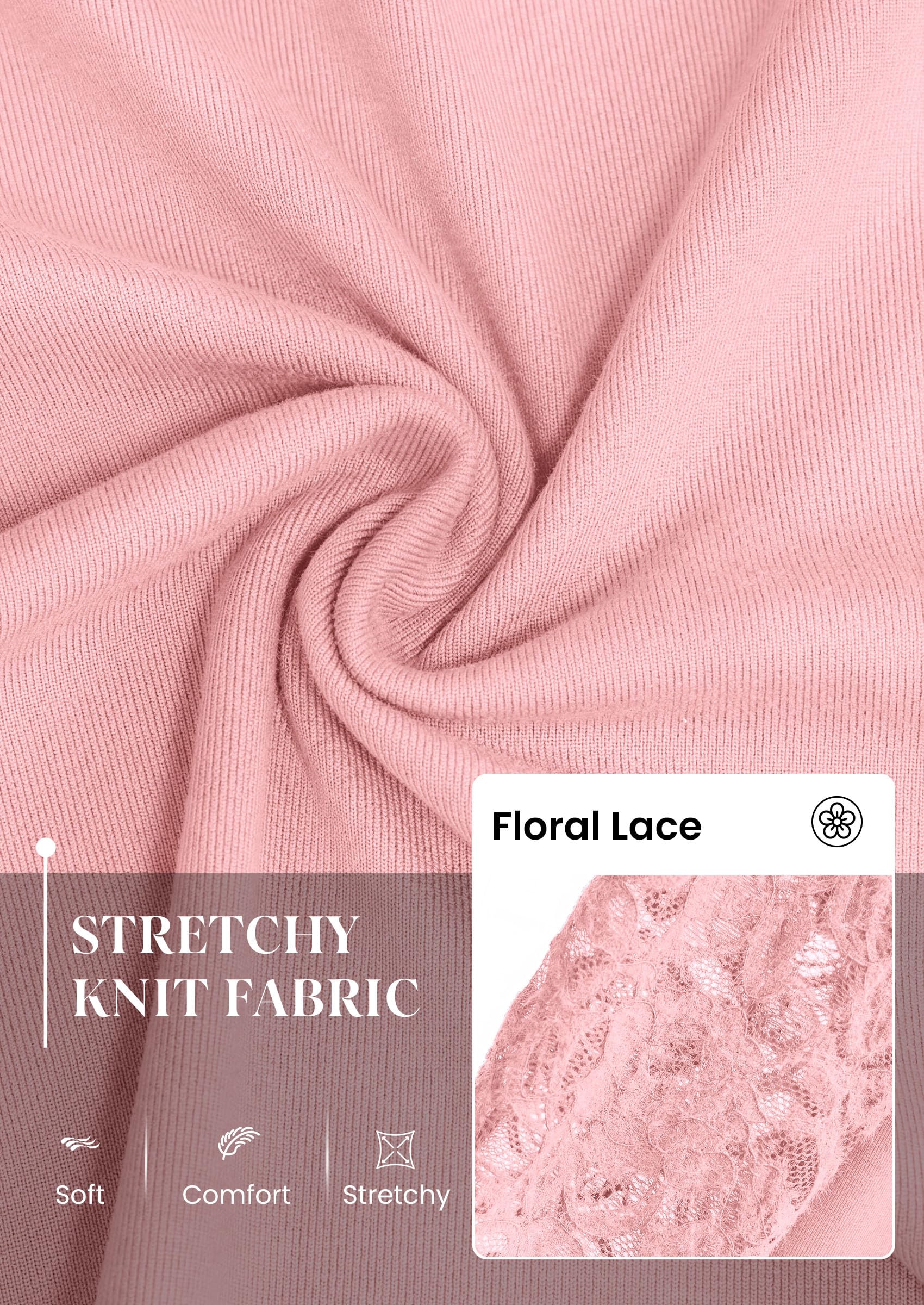 Sheer Lace Raglan Long Sleeve Shirts for Women,Pink,S