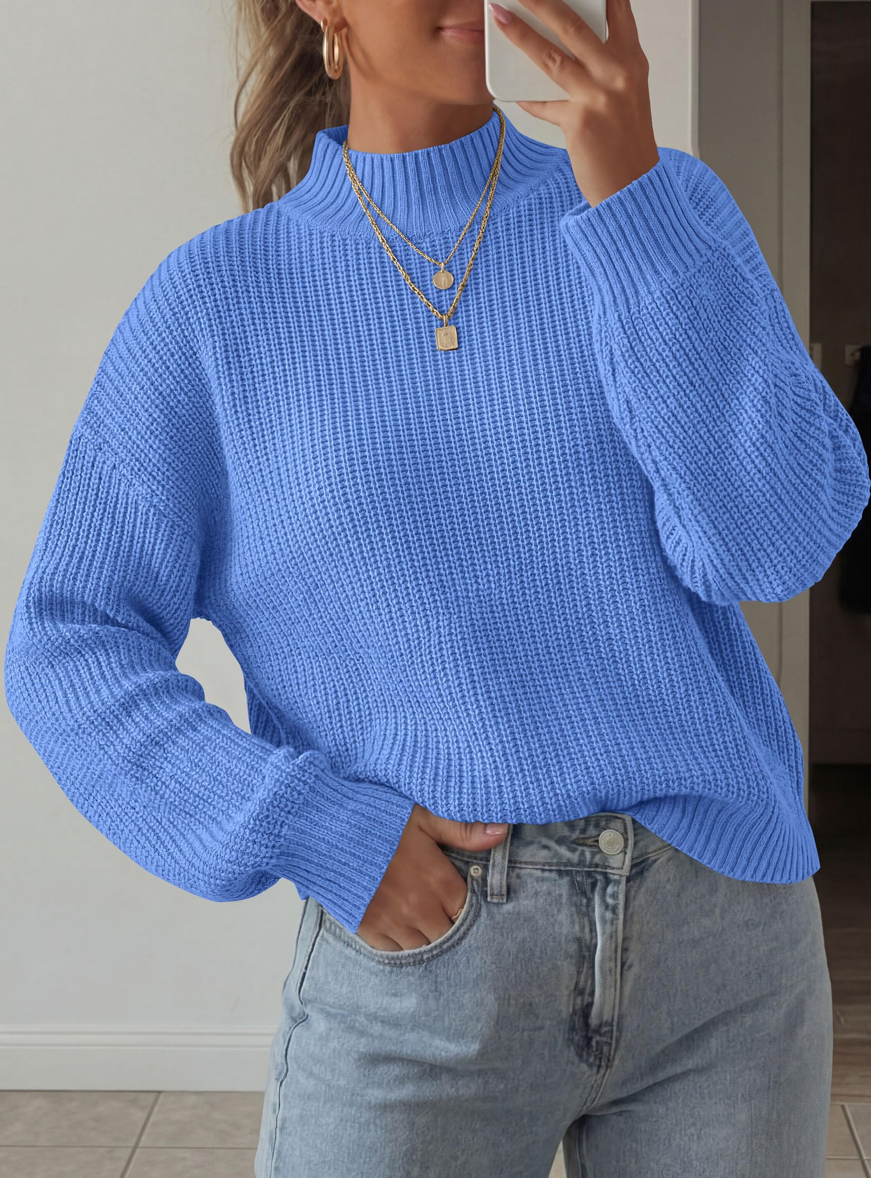 Women's Chunky Knit Fall Mock Turtleneck Pullover Sweaters
