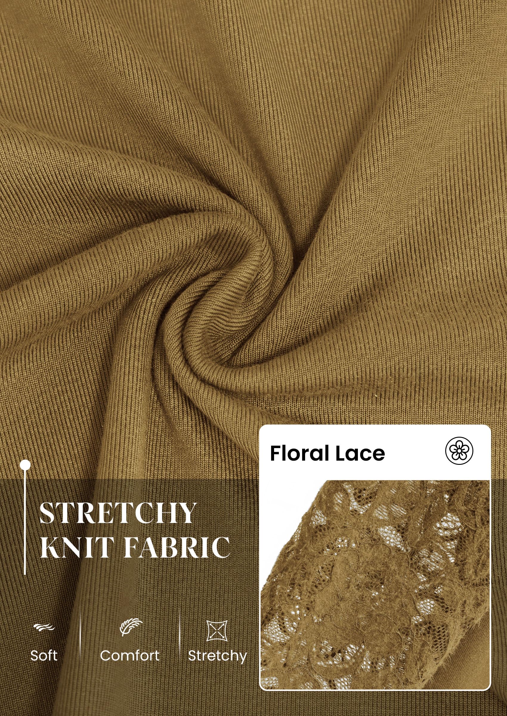 Sheer Lace Raglan Long Sleeve Shirts for Women,Light Brown,S