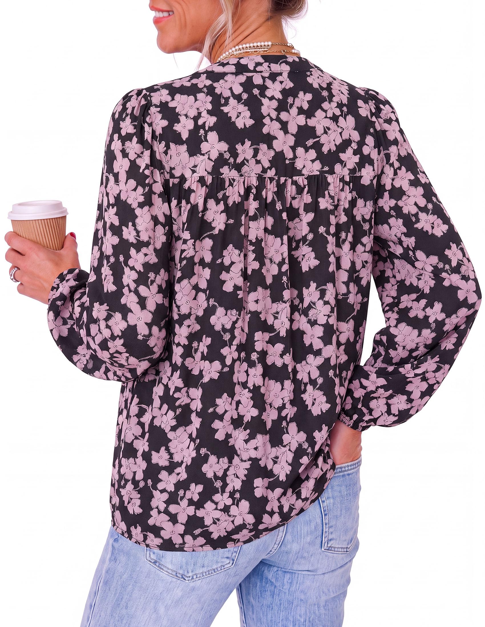 Women's Boho Tops Fall Long Sleeve Button Down Floral Blouses