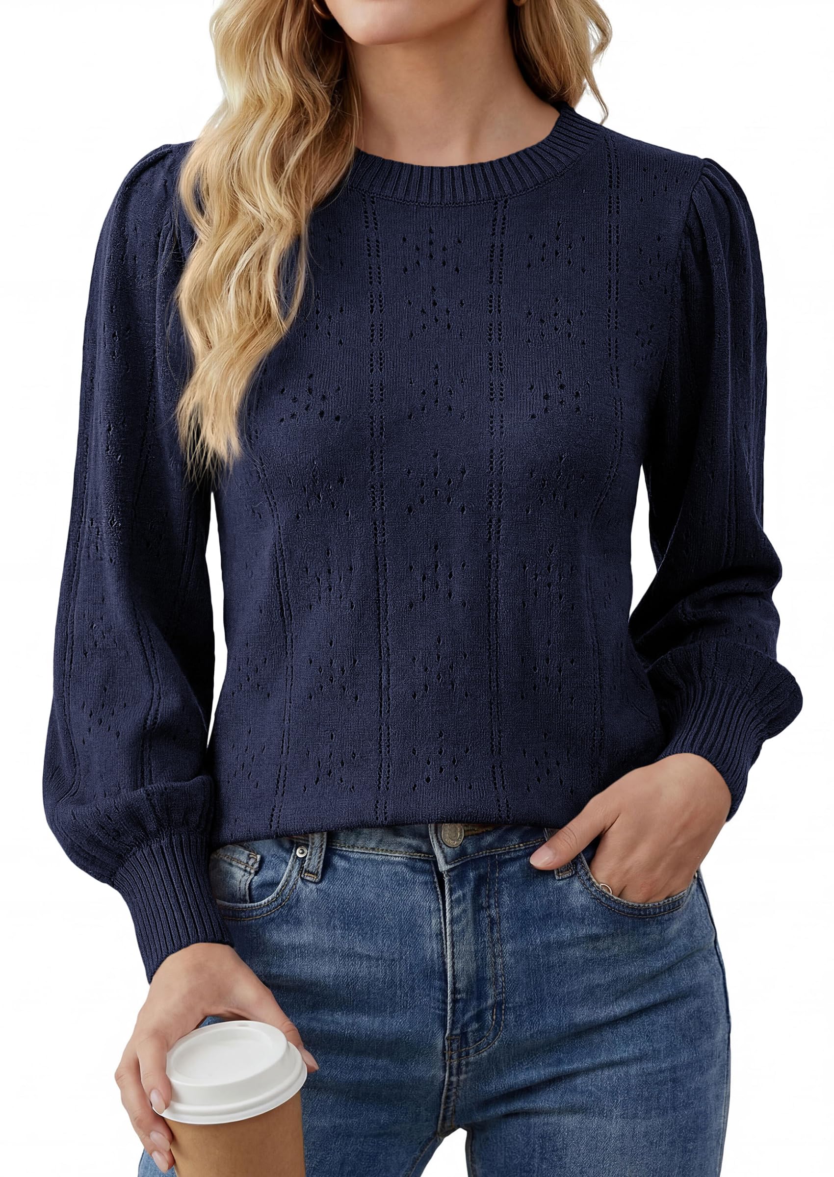 Women Fall Fashion Hollow Out Holiday Sweaters Navy Blue,S