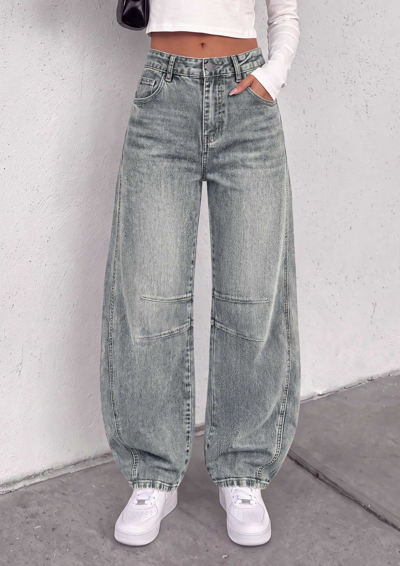 Women's Barrel Baggy Jeans High Waisted Pants (Retro Blue,4)