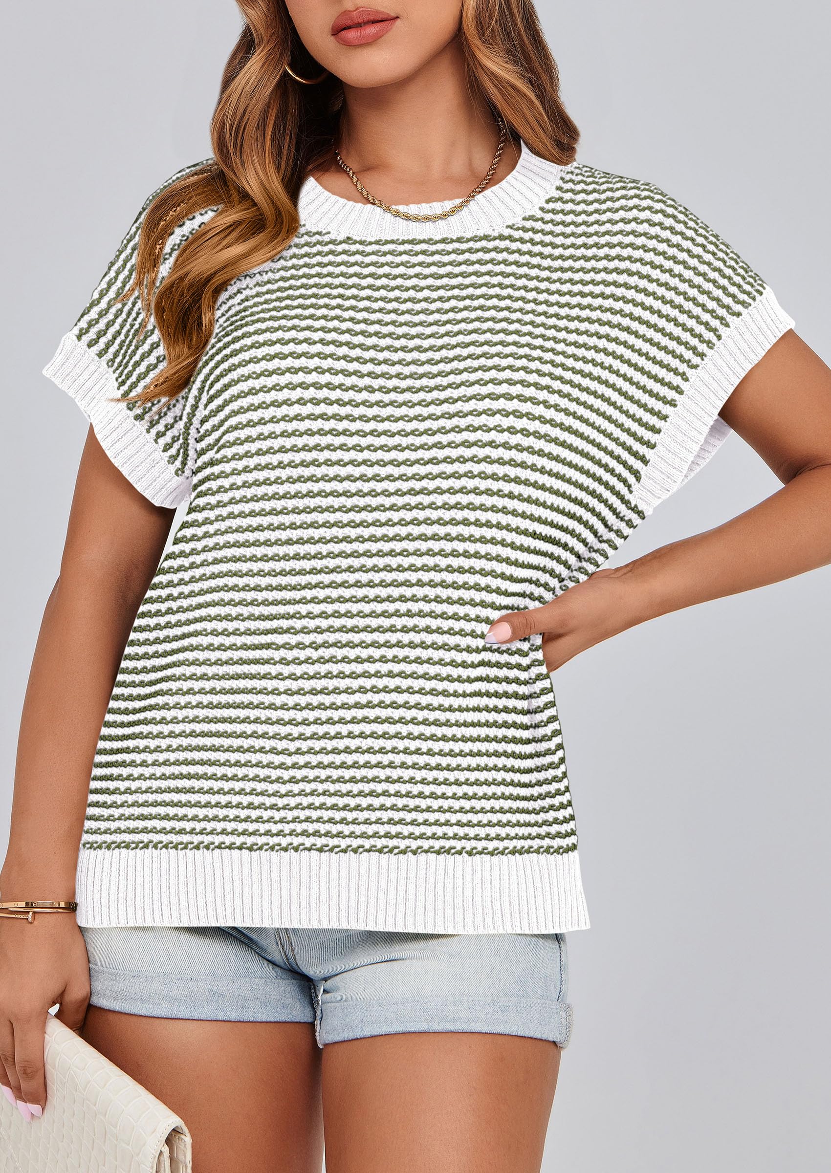 Women's Striped Short Sleeve Sweater Vest