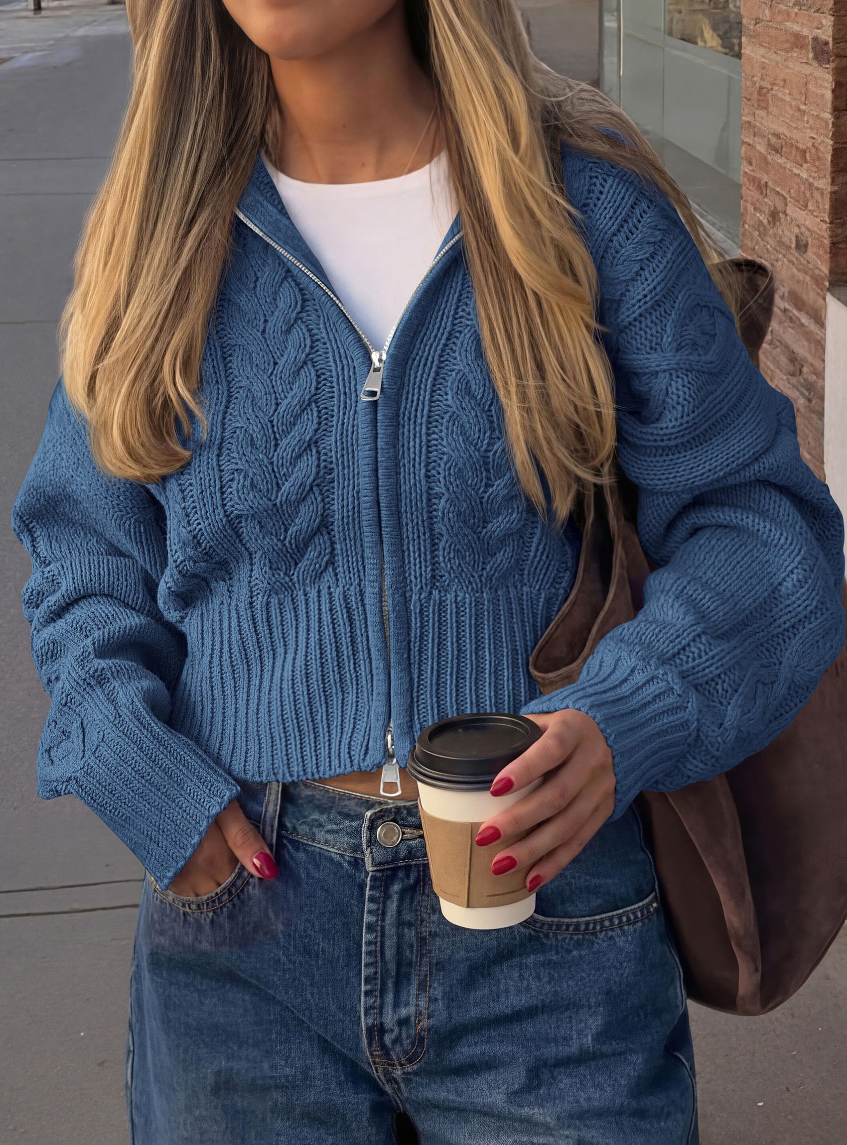 Women's Zip Up Cardigan Sweaters Cropped Jackets Fall Outfits