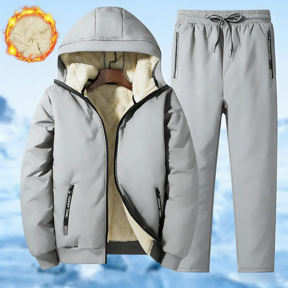Men's Fleece Cotton Jacket Hooded Coat With Pants
