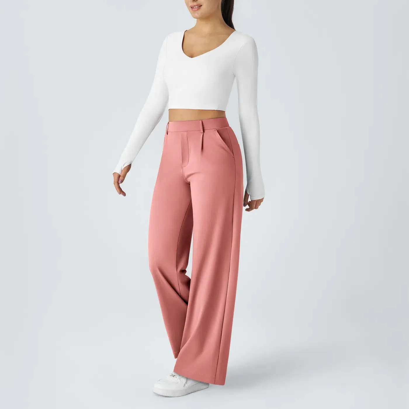 ⏰Big Spring Sale!High Waisted Side Pocket Straight Leg Work Pants