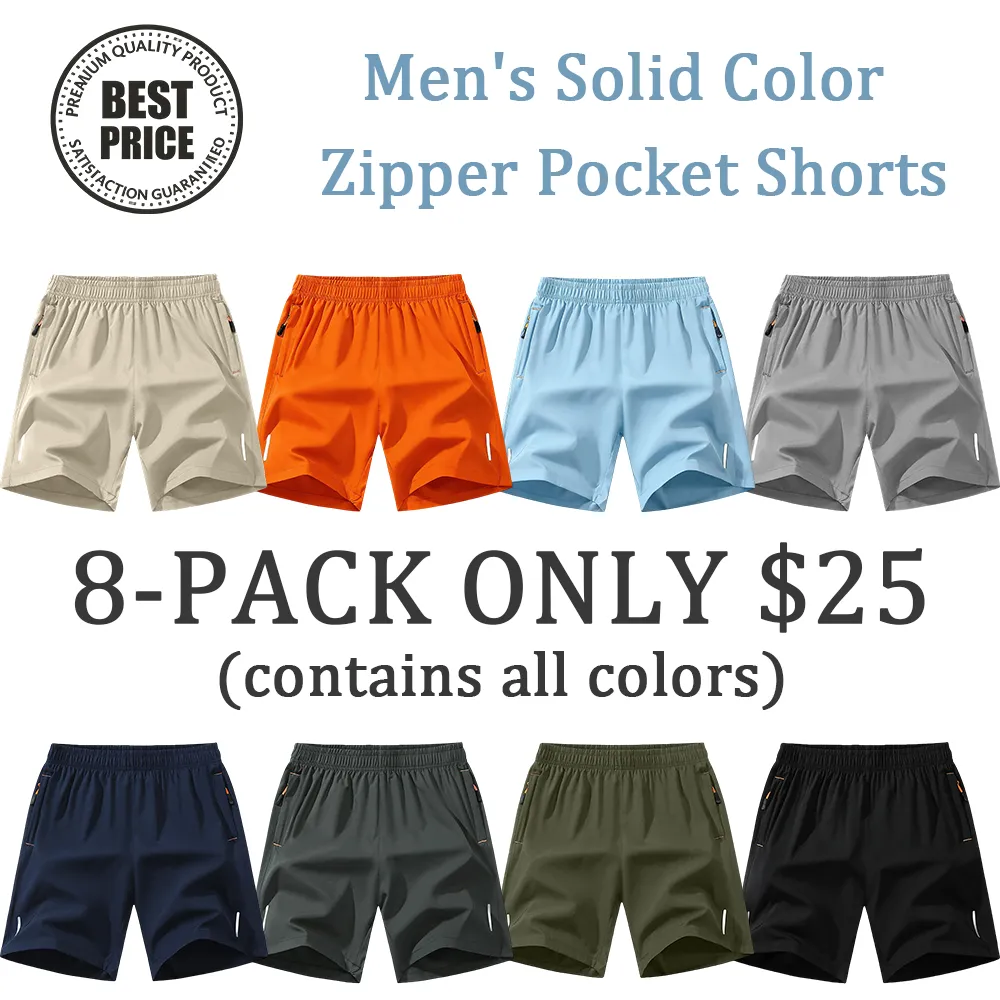 Men's Solid Color Zipper Pocket Shorts