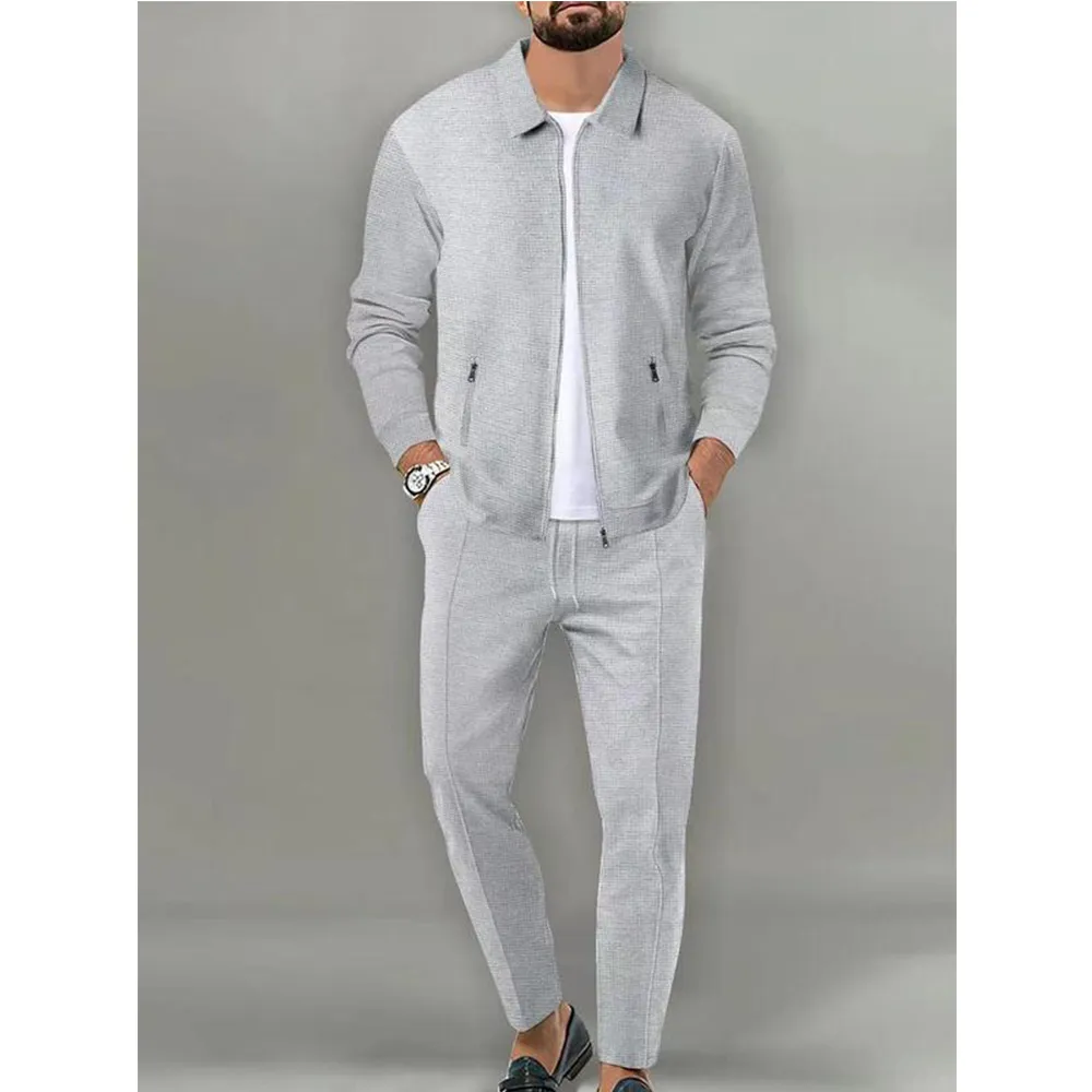 Men’s Zip-Up Tracksuit Set – Sporty 2-Piece Jacket & Pants with Drawstring Waist