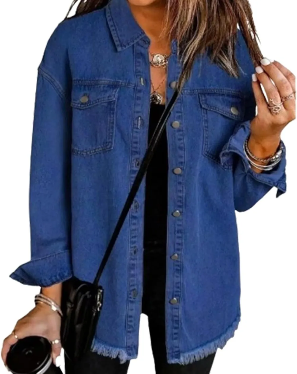 Women's Casual Denim Button Down Distressed Jacket
