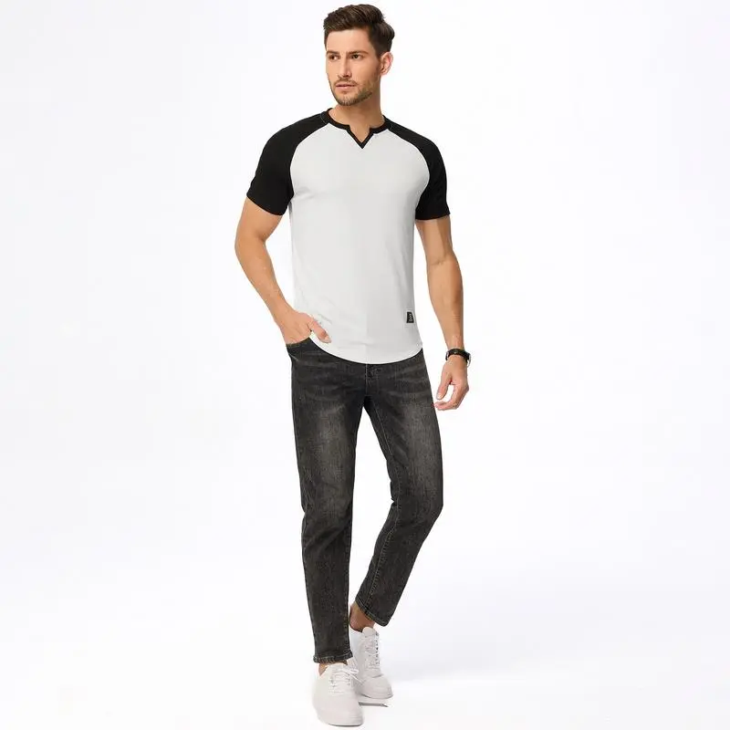 Men's V-Neck Longline Henley Muscle Tee
