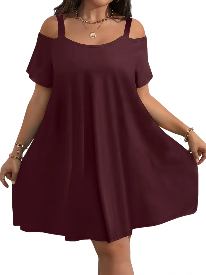 ⚡FINAL SALE⚡- Plus Size Shoulder Cut Out Fitted Midi Dress