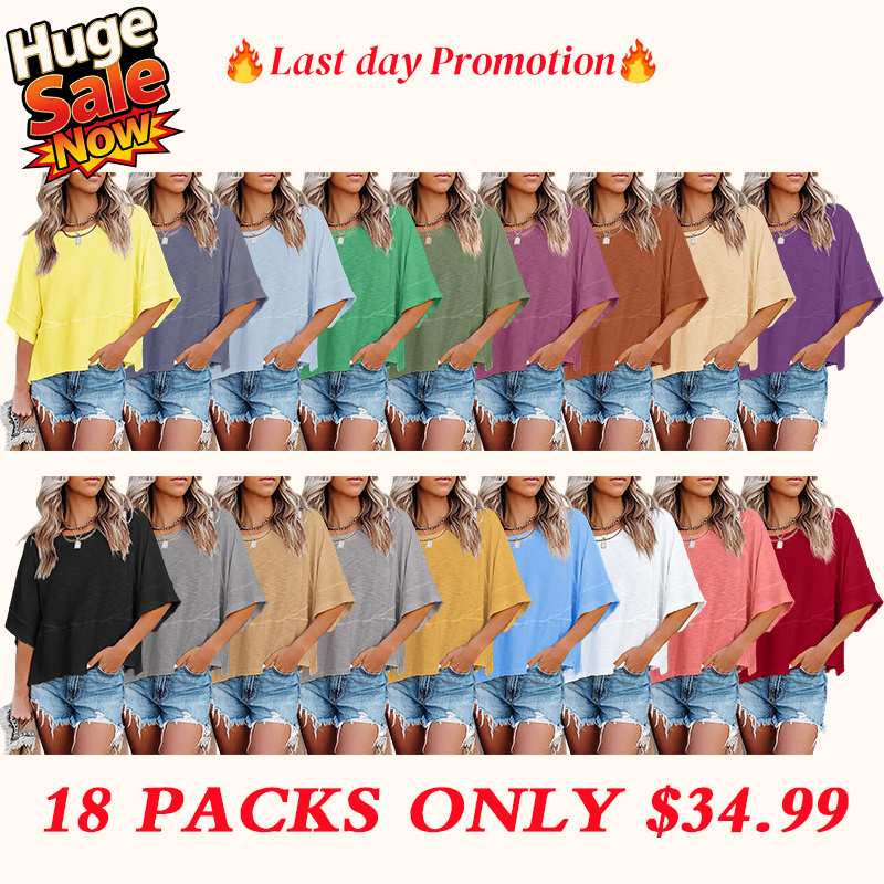 🔥Women's Summer Casual Crewneck Batwing Half Sleeve T-Shirts Solid Color Loose Fit Cute Basic Flowy Tops Tees Blouses