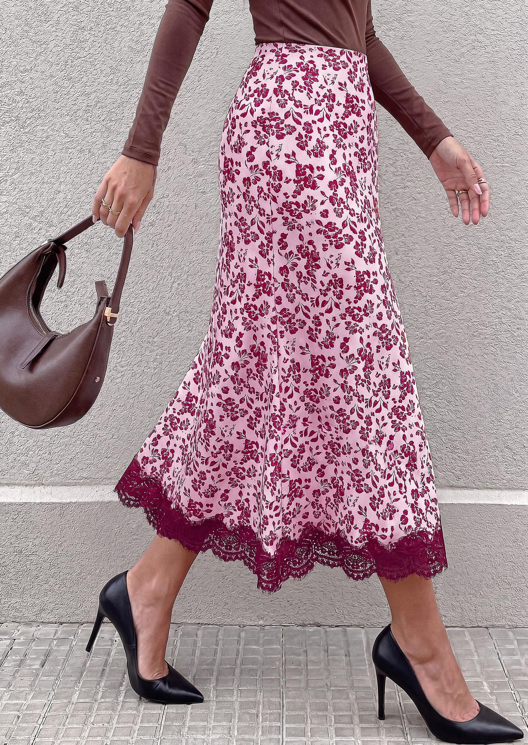 Women's Polka Dot Satin Skirt Fall Flowy Midi Leopard Skirts