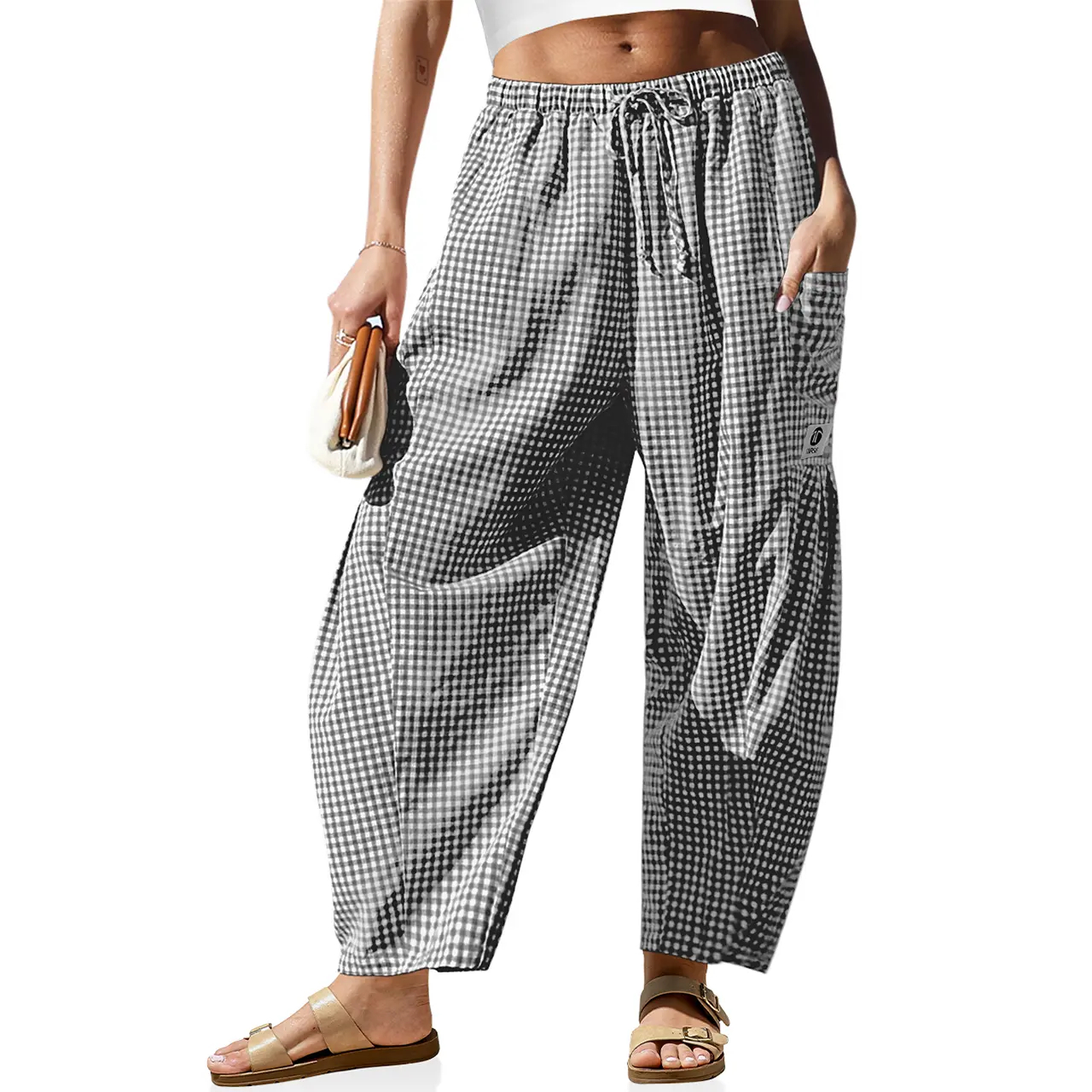 TARSE Women's Wide Leg Striped Palazzo Pants with Pockets