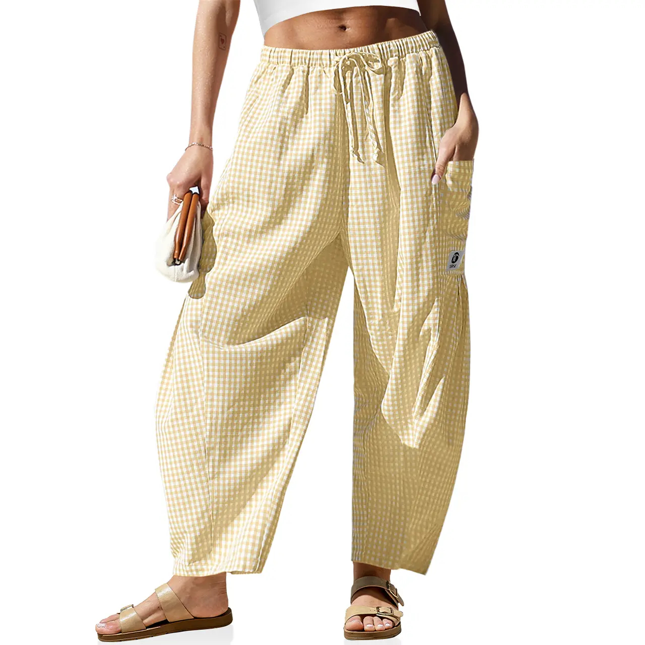 TARSE Women's Wide Leg Striped Palazzo Pants with Pockets