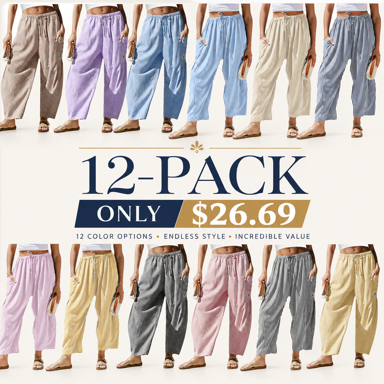 TARSE Women's Wide Leg Striped Palazzo Pants with Pockets