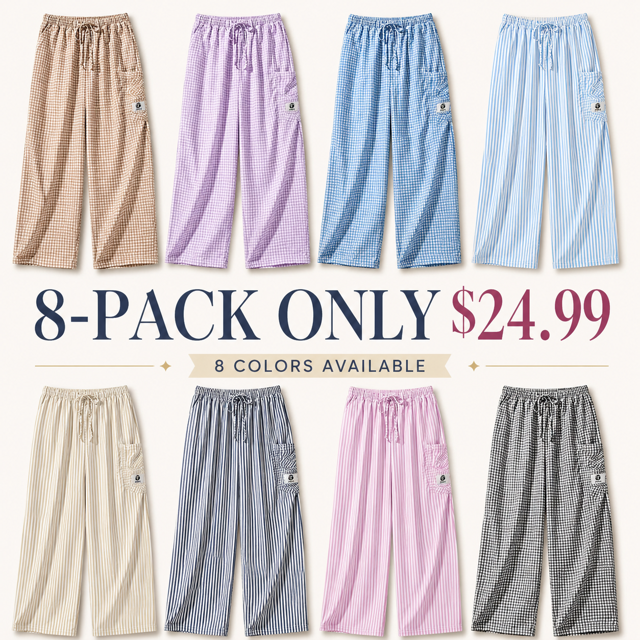 TARSE Women's Wide Leg Striped Palazzo Pants with Pockets