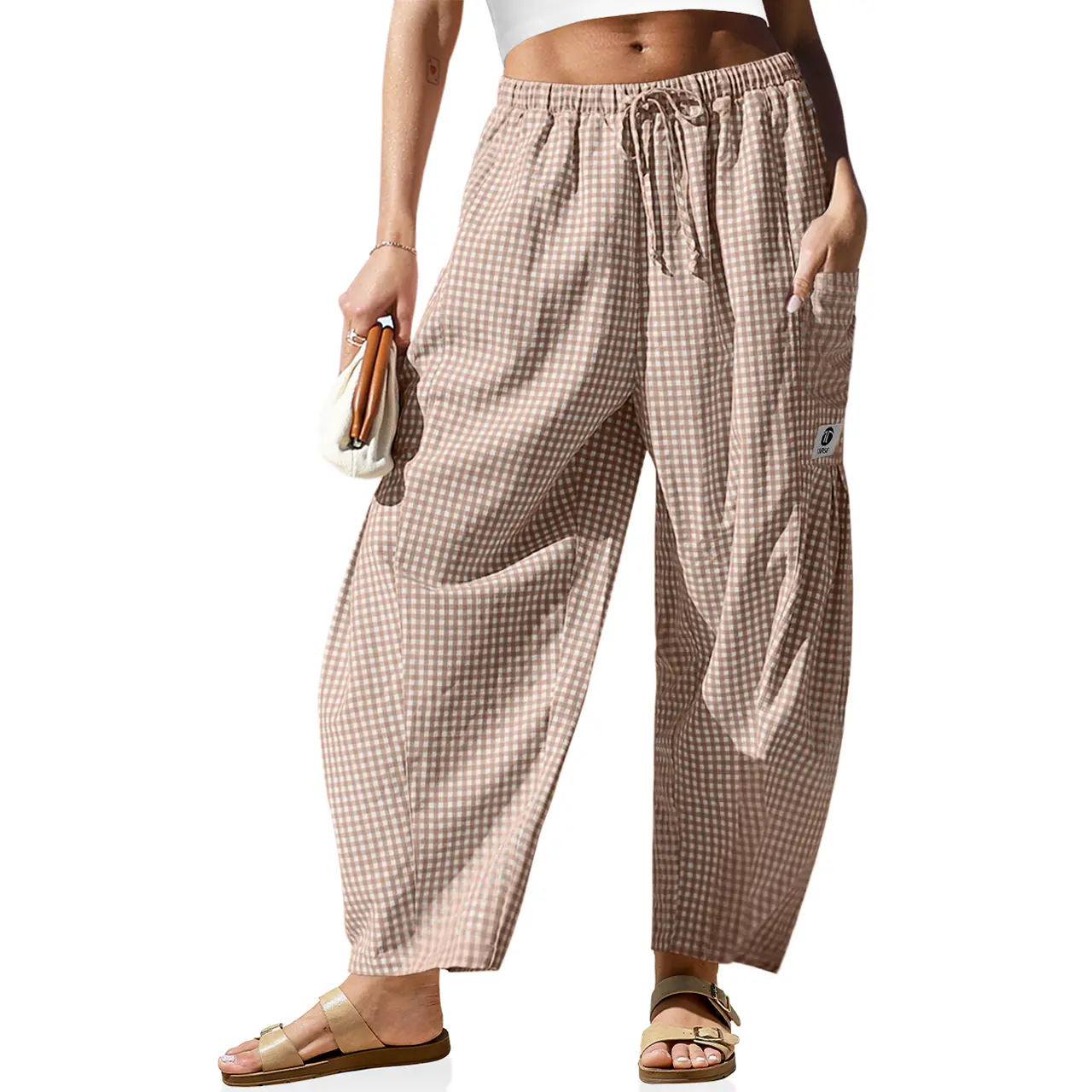 TARSE Women's Wide Leg Striped Palazzo Pants with Pockets