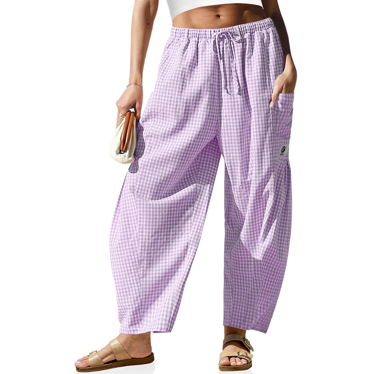 TARSE Women's Wide Leg Striped Palazzo Pants with Pockets