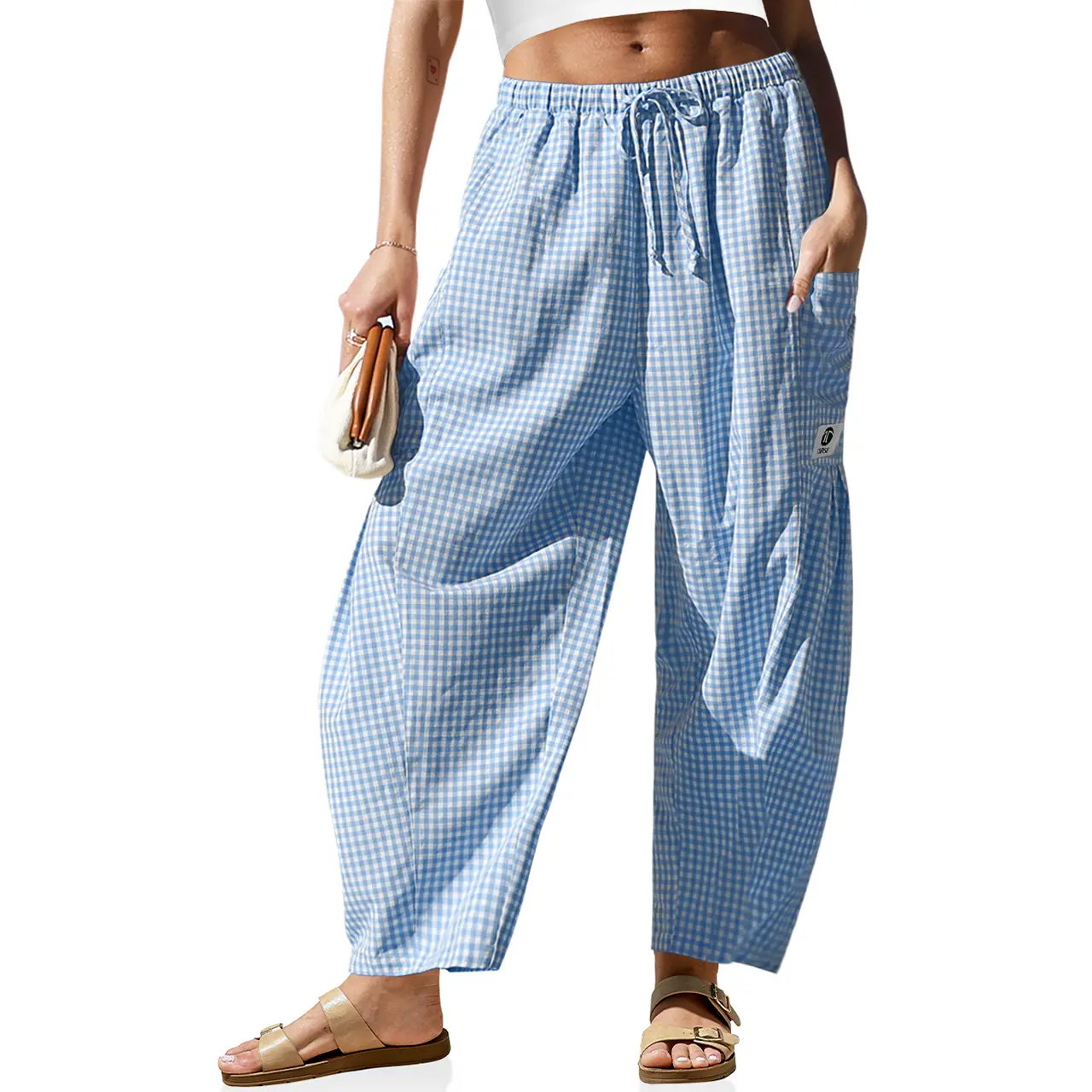 TARSE Women's Wide Leg Striped Palazzo Pants with Pockets