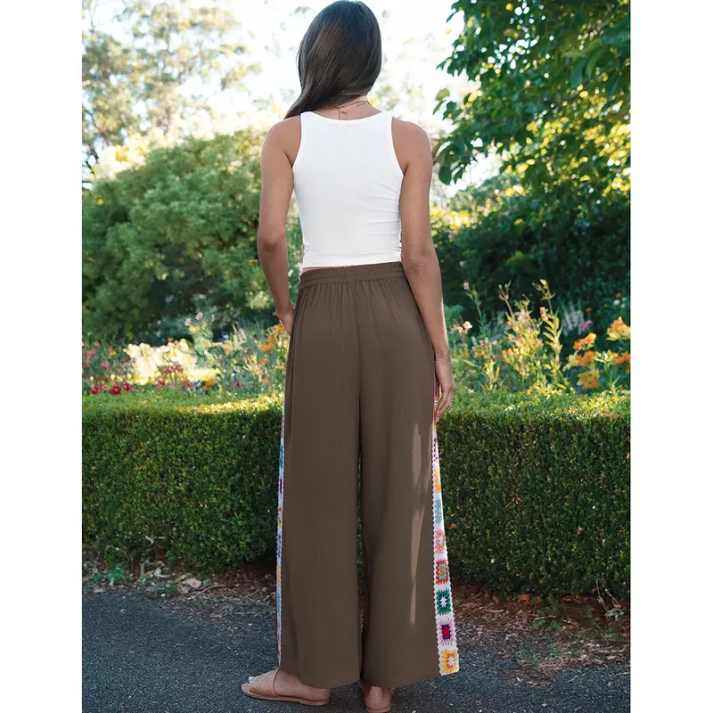 Special Sale🌴Women's Wide Leg Linen Pants Drawstring Pocket Boho Beach Pants