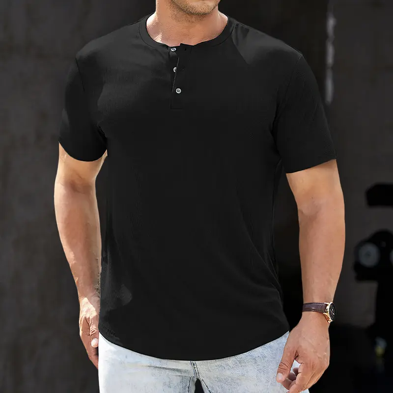 🔥12-Pack Men's Plain Henley Shirts Crewneck Longline T-Shirt