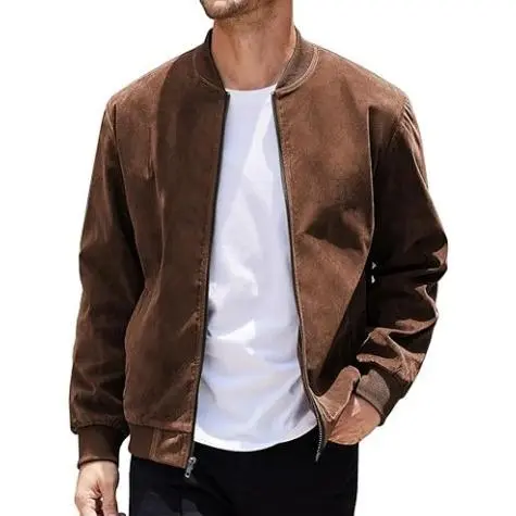 Men’s Classic Thin Casual Jacket: Stretchy Faux Suede (Lightweight, Retro, Soft)