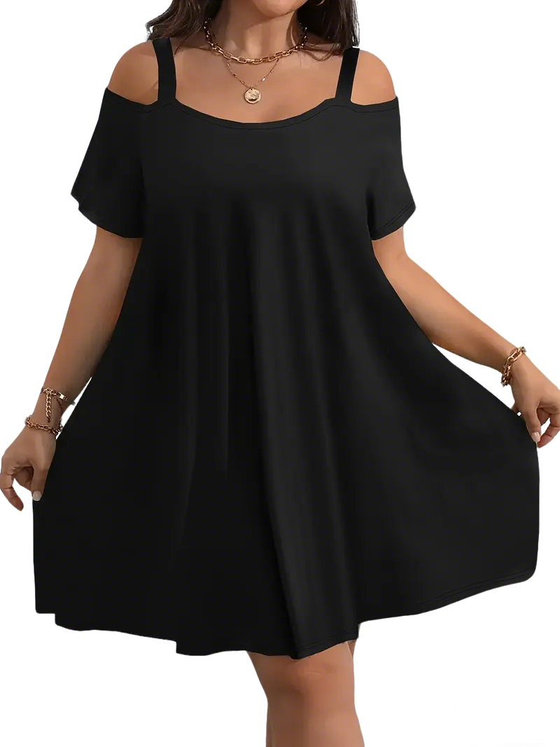⚡FINAL SALE⚡- Plus Size Shoulder Cut Out Fitted Midi Dress