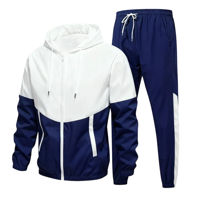 Men's Colorblock Drawstring Zip Up Hoodie & Joggers French Terry Set