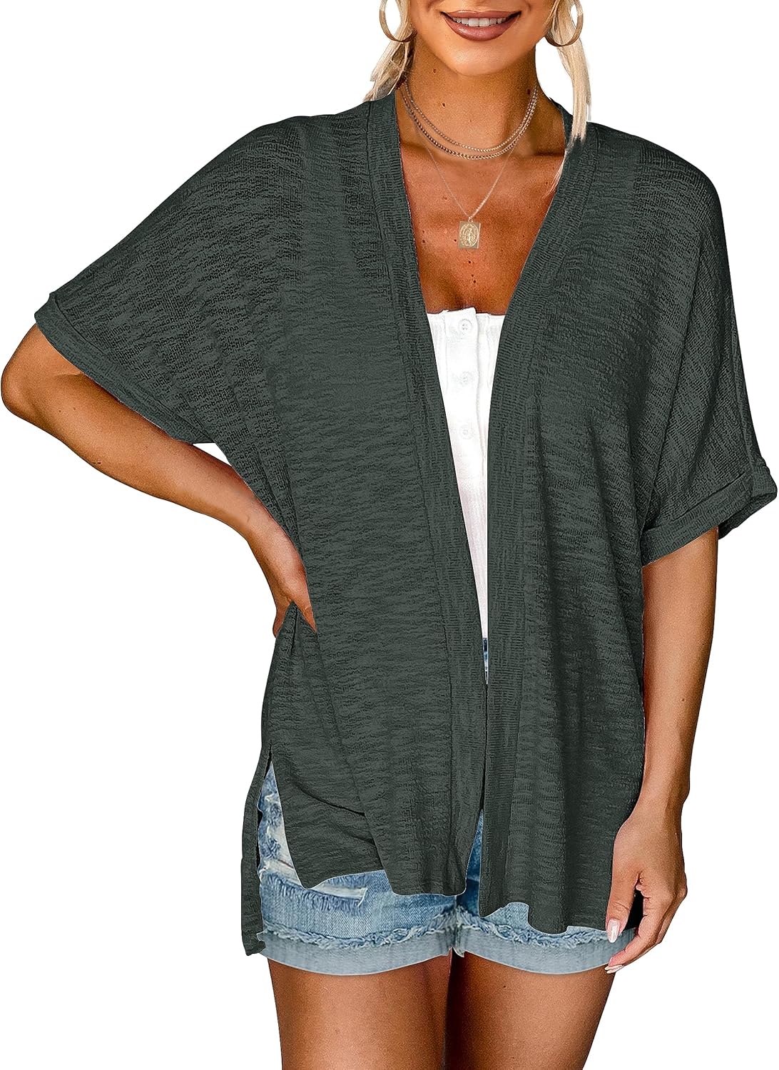 💝This Week’s Deal⚡-Women's 2026 Summer Lightweight Kimono Cardigan Short Sleeve Open Front Casual Loose Trendy Beach Cover Ups