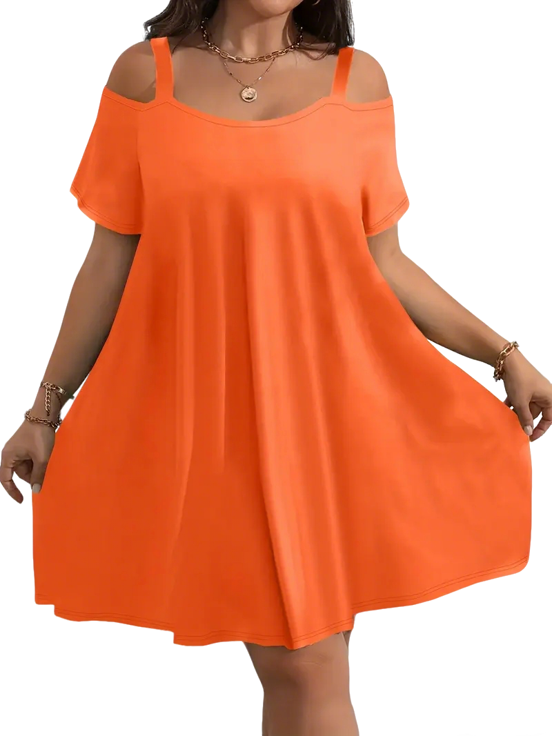 ⚡FINAL SALE⚡- Plus Size Shoulder Cut Out Fitted Midi Dress