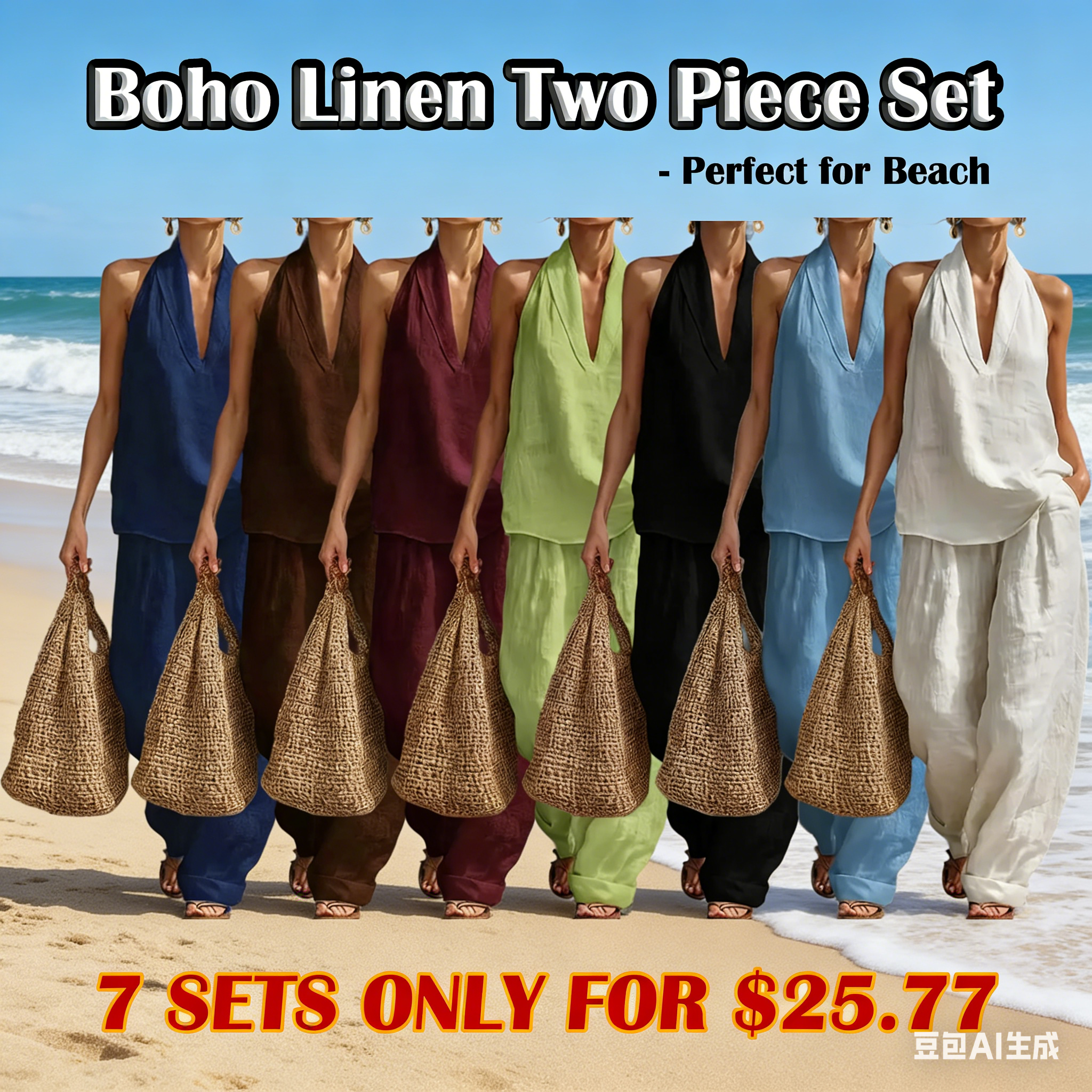 Boho Linen Two Piece Set - Perfect for Beach