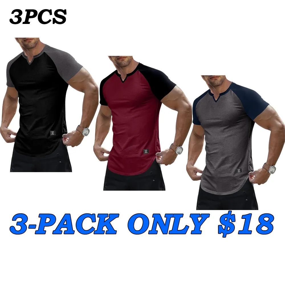 Men's V-Neck Longline Henley Muscle Tee
