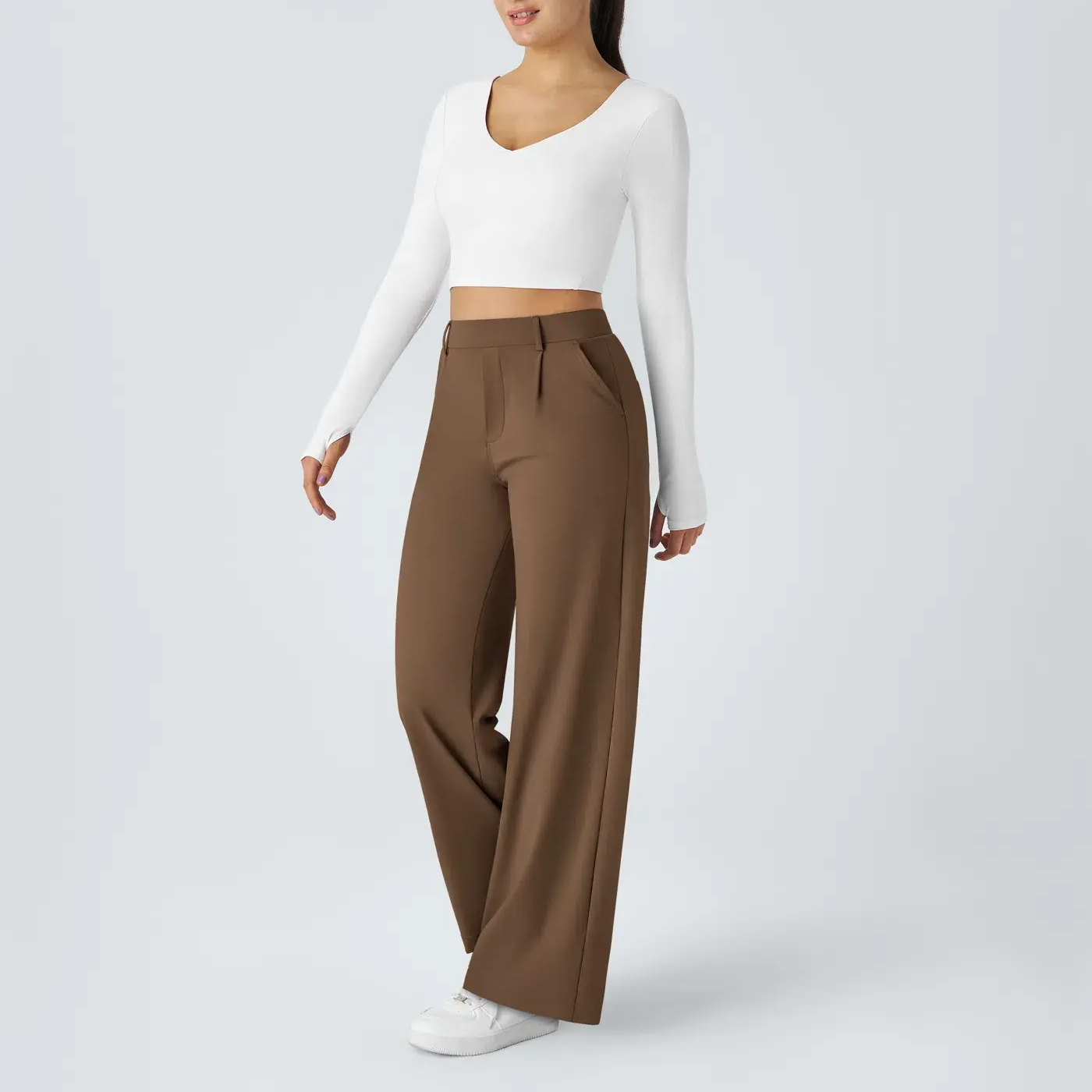 ⏰Big Spring Sale!High Waisted Side Pocket Straight Leg Work Pants