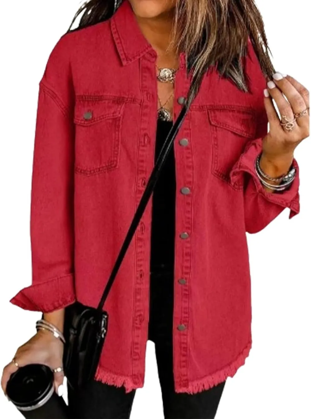 Women's Casual Denim Button Down Distressed Jacket