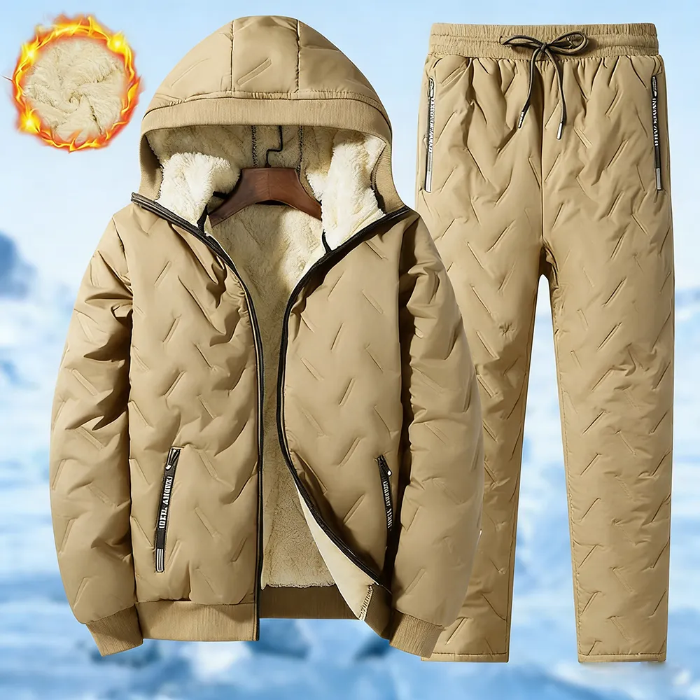 Men's Fleece Cotton Jacket Hooded Coat With Pants