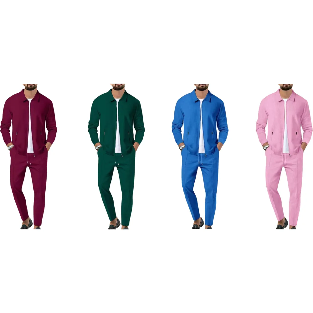 Men’s Zip-Up Tracksuit Set – Sporty 2-Piece Jacket & Pants with Drawstring Waist