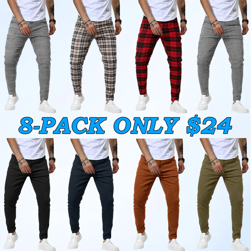 Men's Casual Slim Fit Pants Skinny Stretch Dress Slacks