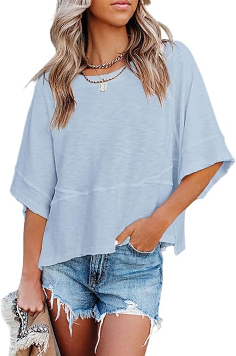 Women's Summer Casual Crewneck Batwing Half Sleeve Tee