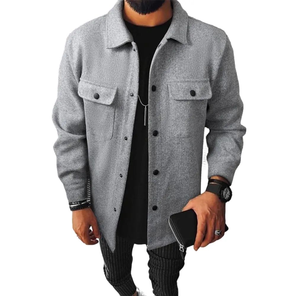 Men's casual warm button-down pocket jacket