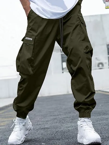 Men's Baggy Solid Color Drawstring Casual Cargo Pants