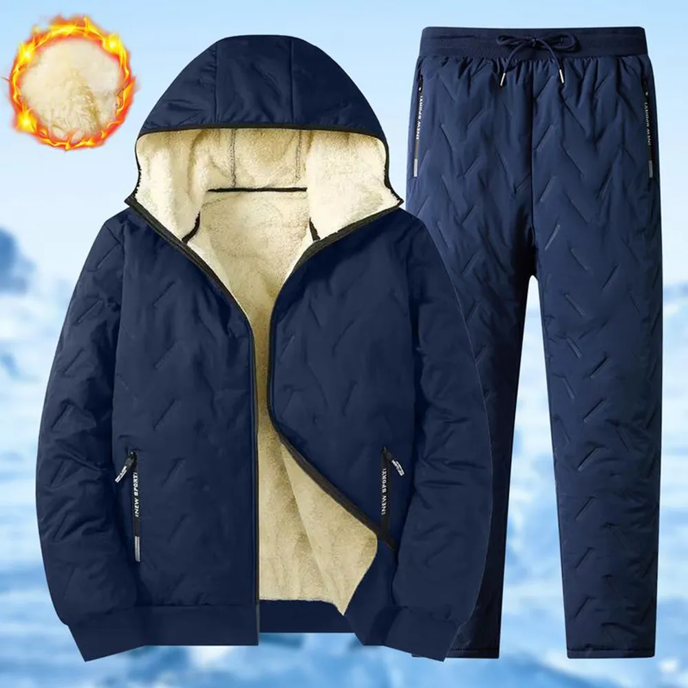 Men's Fleece Cotton Jacket Hooded Coat With Pants