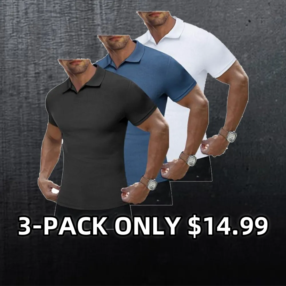 JMIERR Men's Muscle V - Neck Slim - Fit Ribbed Polo