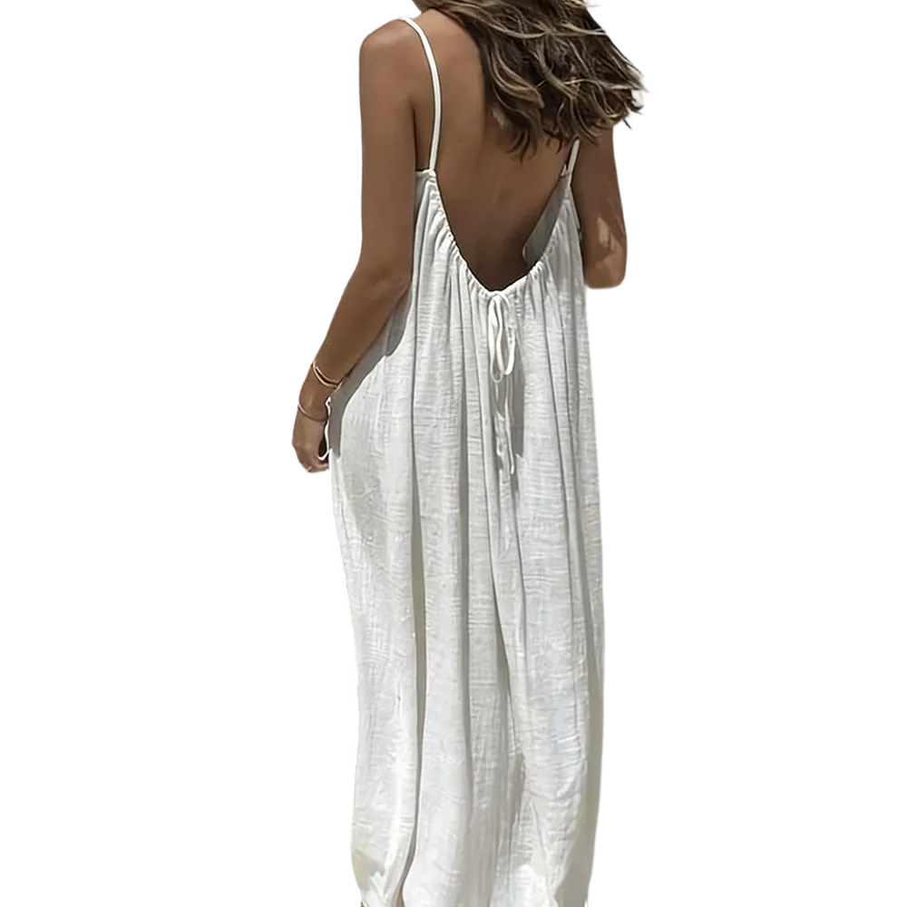 Women's Cotton Linen Backless Loose Dress