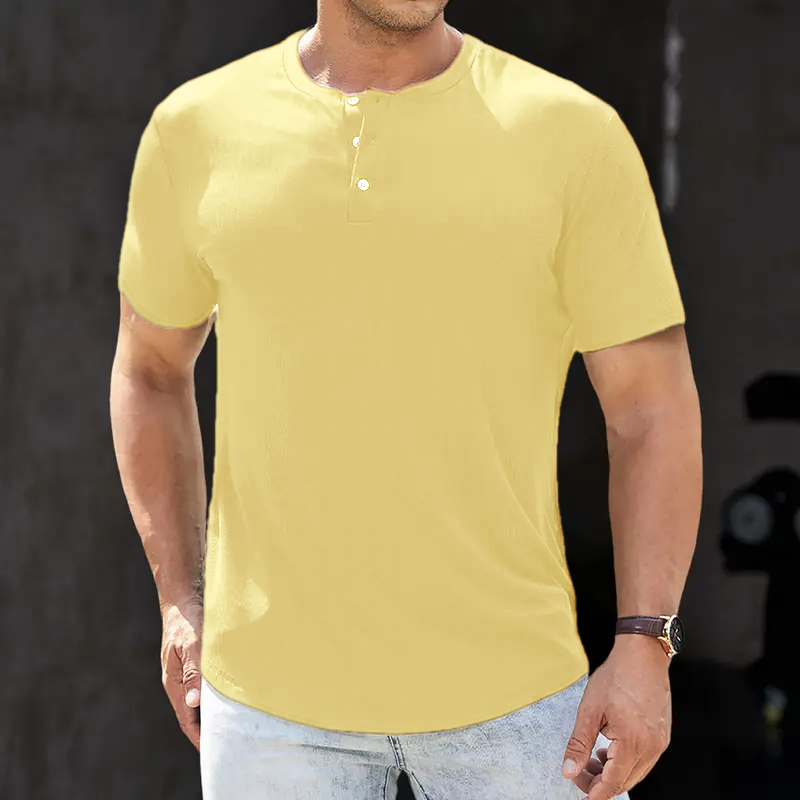 🔥12-Pack Men's Plain Henley Shirts Crewneck Longline T-Shirt
