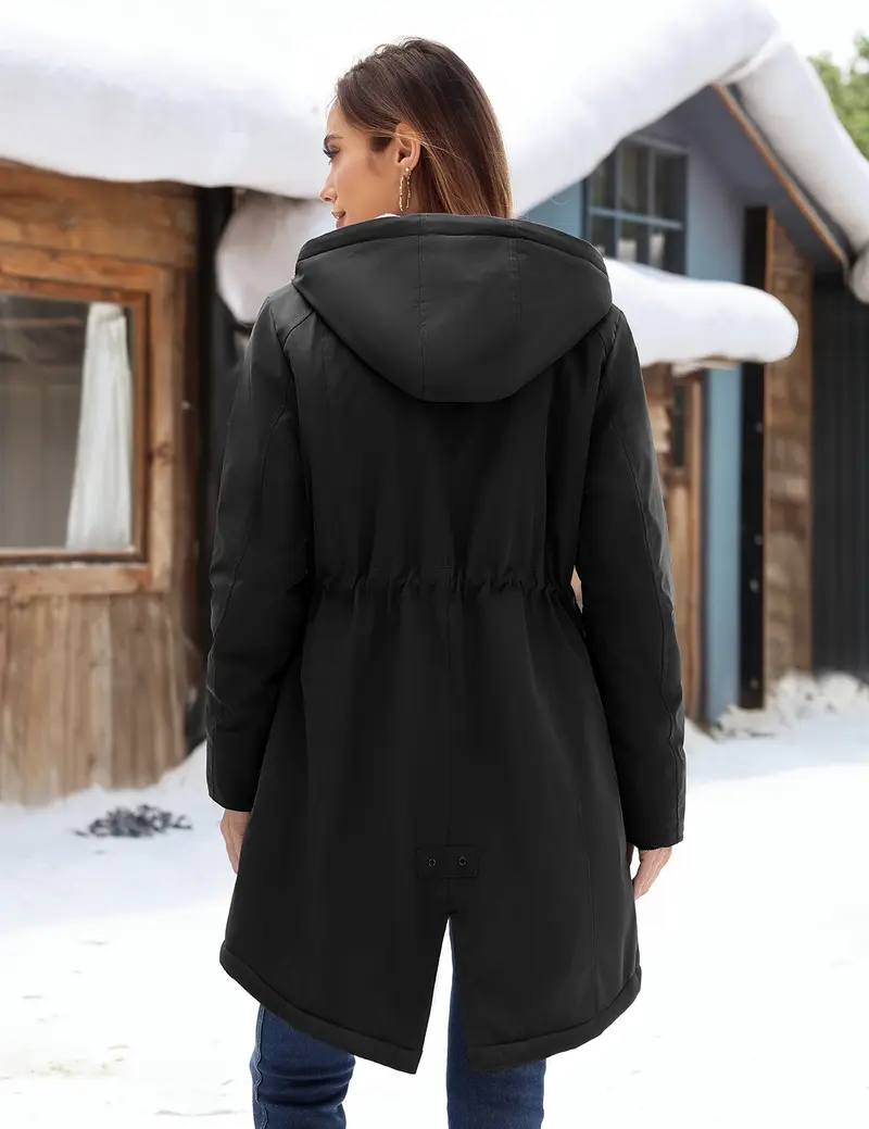 FASHORA Women's Fleece Thick Waterproof Rain Jacket Parka Jacket Women Waterproof Fleece Lined Hooded Warm Winter Coat with Pockets for Daily Commute & Outdoor Womenswear Outerwear