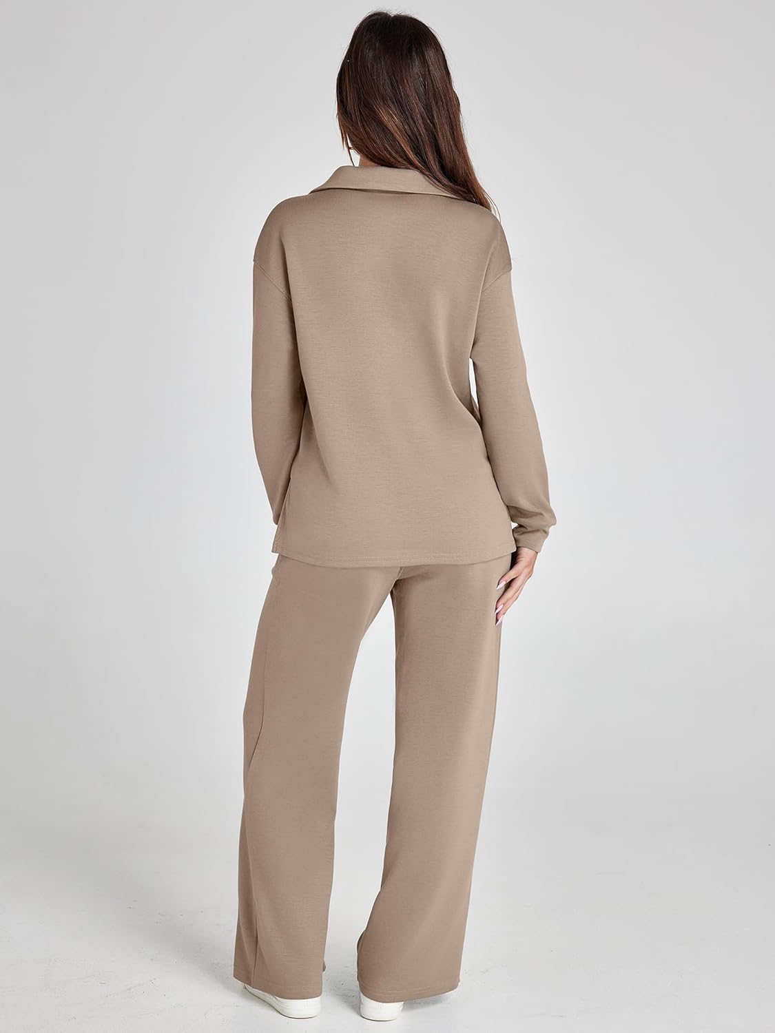 Women's 2 Piece Sets Outfits Casual Long Sleeve Sweatsuits Polo Top and Wide Leg Pants Matching Sets