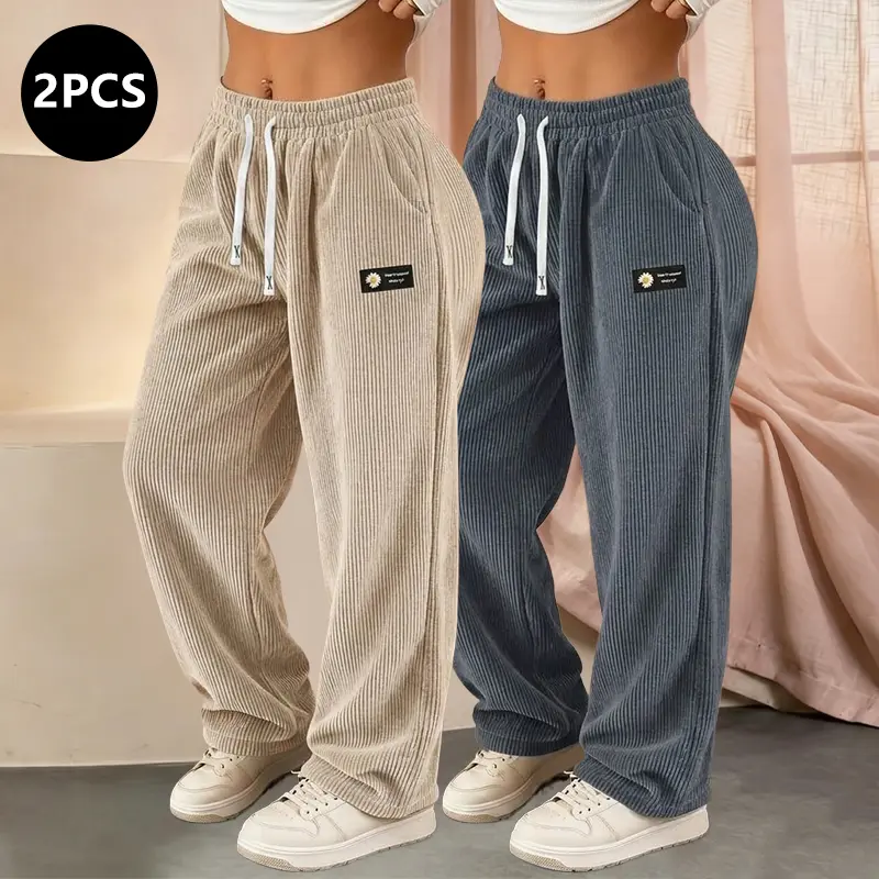 Women's 2-Pack Corduroy Straight-Leg Pants Drawstring