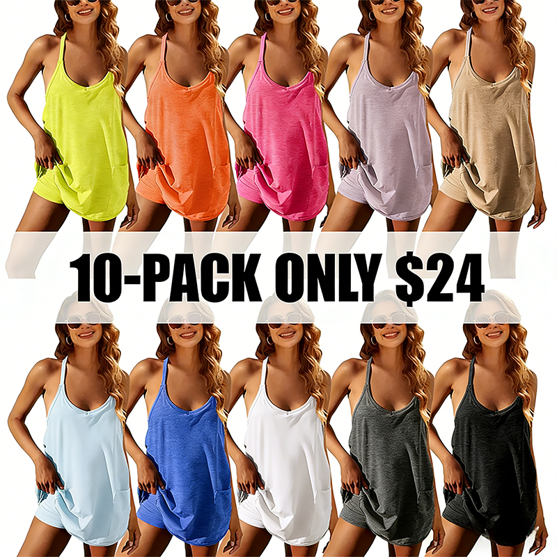 Women's Athletic Sleeveless Mini Dress with Built-in Shorts