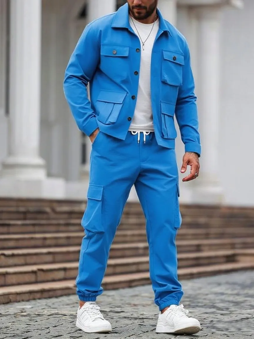 Men's Solid 2-Piece Button-Front Jacket & Pants Set